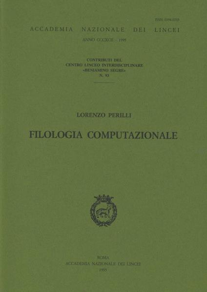 Filologia computazionale - Lorenzo Perilli - copertina