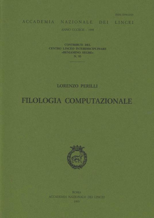 Filologia computazionale - Lorenzo Perilli - copertina