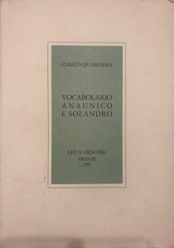 Vocabolario anaunico e solandro raffrontato col trentino - Enrico Quaresima - copertina