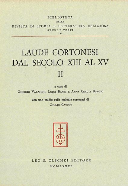 Laude cortonesi dal secolo XIII al XV. Vol. 2 - copertina