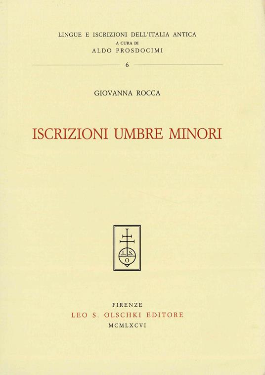Iscrizioni umbre minori - Giovanna Rocca - copertina