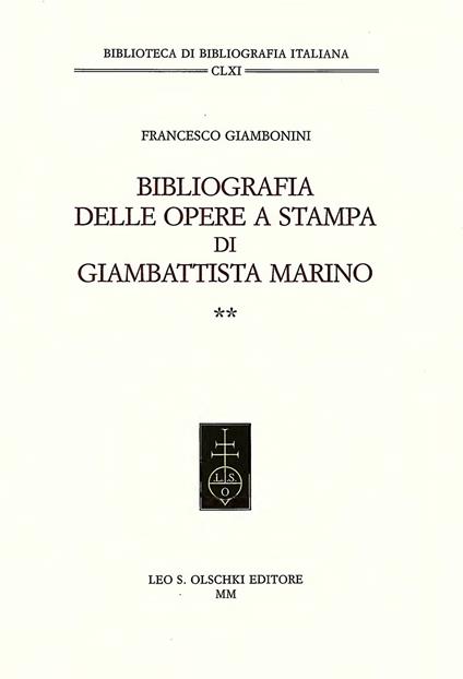 Bibliografia delle opere a stampa di Giambattista Marino - Francesco Giambonini - copertina