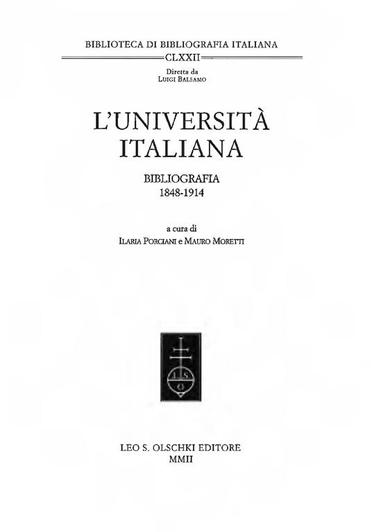 L'università italiana. Bibliografia 1848-1914 - copertina