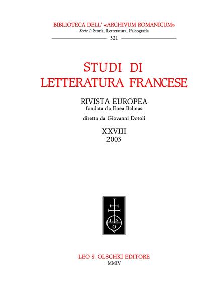 Studi di letteratura francese. Vol. 28 - copertina