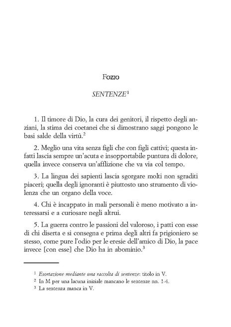 Sentenze morali. Testo greco a fronte - Fozio - 2
