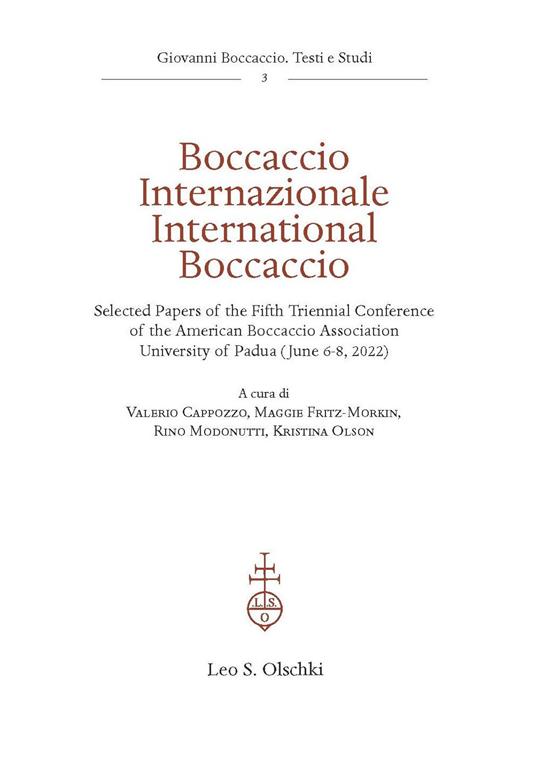 Boccaccio Internazionale-International Boccaccio. Selected essays of the fifth triennial conference of the American Boccaccio Association (University of Padua, June 6-8 2022). Ediz. bilingue - copertina