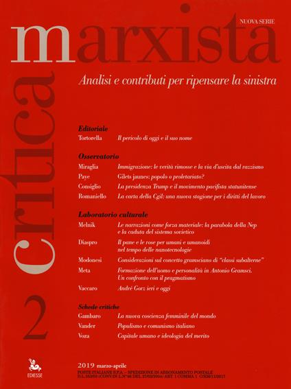 Critica marxista (2019). Vol. 2 - copertina