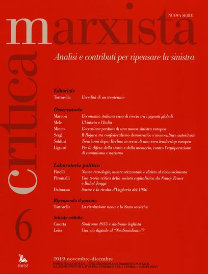 Critica marxista (2019). Vol. 6 - copertina