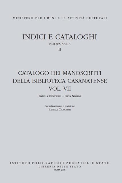 Catalogo dei manoscritti della Biblioteca Casanatense. Con DVD video. Vol. 7: Mss. 701-901. - copertina