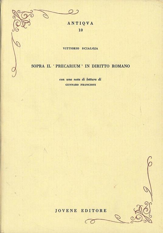 Sopra il «precarium» in diritto romano - Vittorio Scialoja - copertina