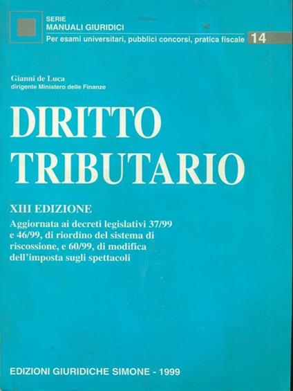 Diritto tributario - Gianni De Luca - copertina