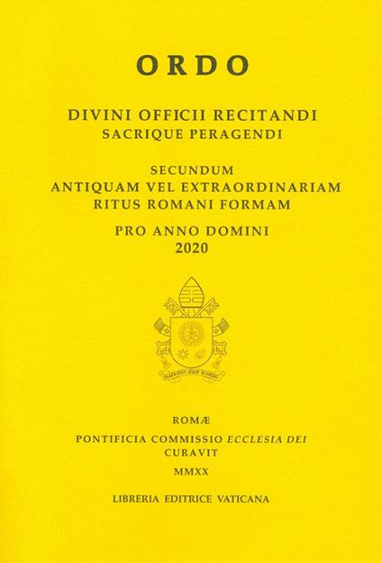 Ordo. Divini officii recitandi sacrique peragendi. Secundum antiquam vel extraordinariam ritus romani formam. 2020 - copertina