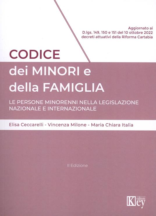 Codice dei minori e della famiglia. Le persone minorenni nella legislazione nazionale e internazionale - Elisa Ceccarelli,Vincenza Milone,Maria Chiara Italia - copertina