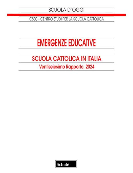 Emergenze educative. Scuola cattolica in Italia. 26° rapporto - copertina