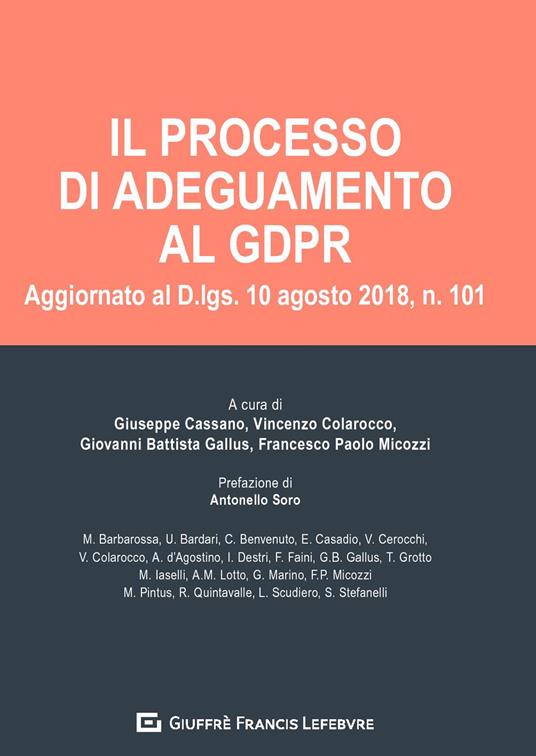 Il processo di adeguamento al GDPR. Aggiornato al D. lgs. 10 agosto 2018, n. 101 - copertina