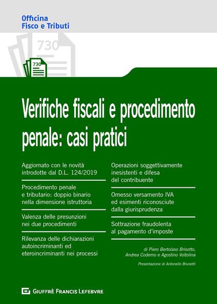 Verifiche fiscali e procedimento penale: casi pratici - Piero Bertolaso Brisotto,Andrea Codemo,Agostino Voltolina - copertina