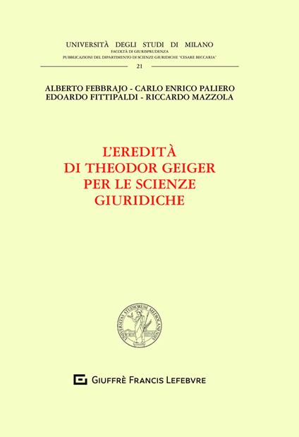 L' eredità  di Theodor Geiger per le scienze giuridiche - copertina