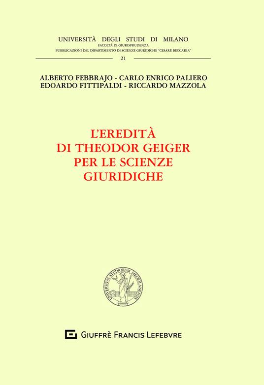 L' eredità  di Theodor Geiger per le scienze giuridiche - copertina