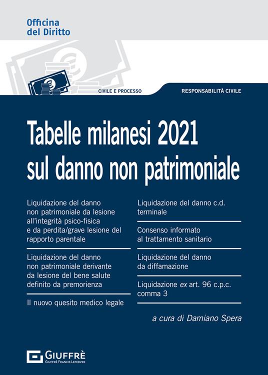 Tabelle milanesi 2021 sul danno non patrimoniale - copertina