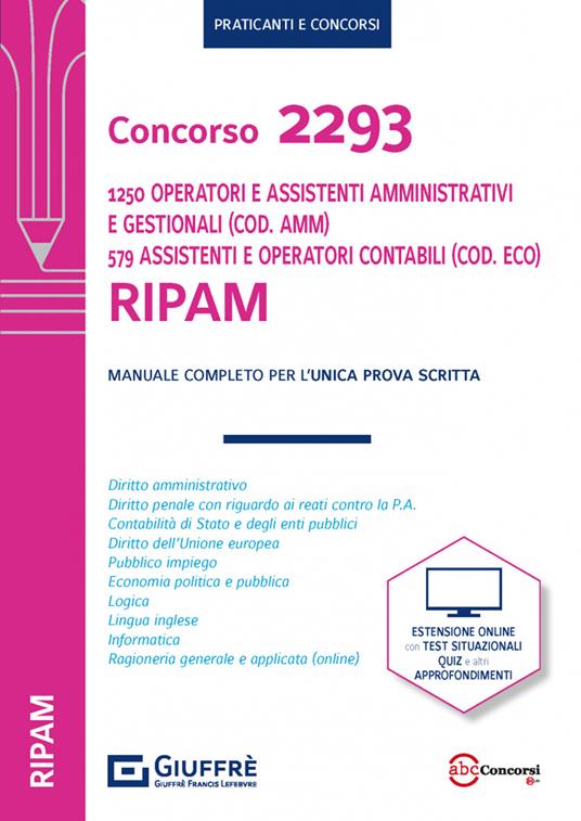 Concorso 2293 RIPAM 1250 operatori e assistenti amministrativi (Cod. AMM.) 579 assistenti e operatori amministrativo contabili (Cod. ECO) - Alberto Filippini - copertina