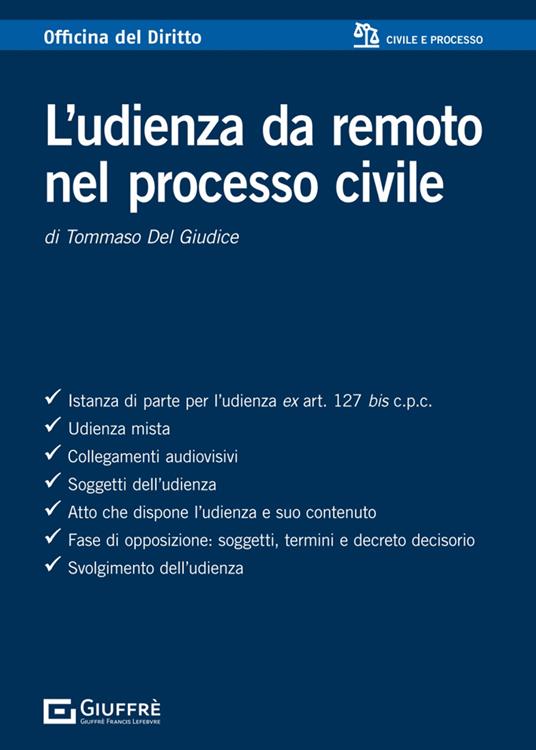 L'udienza da remoto nel processo civile - Tommaso Del Giudice - copertina