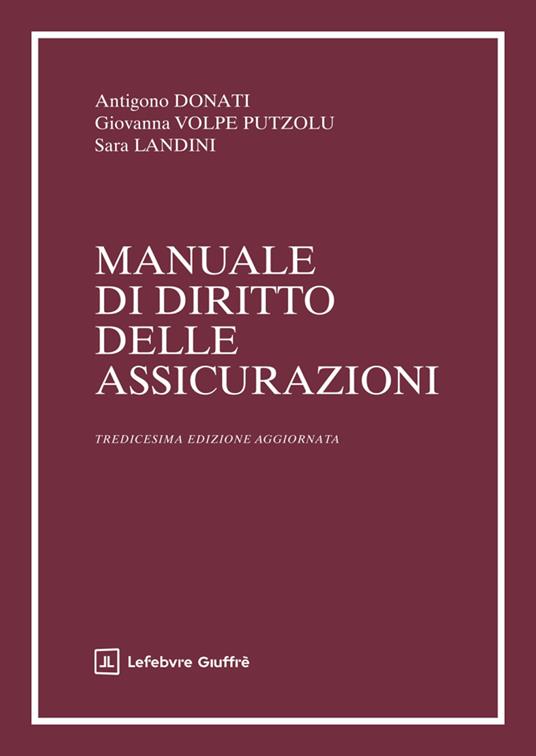 Manuale di diritto delle assicurazioni - Antigono Donati,Giovanna Volpe Putzolu - copertina