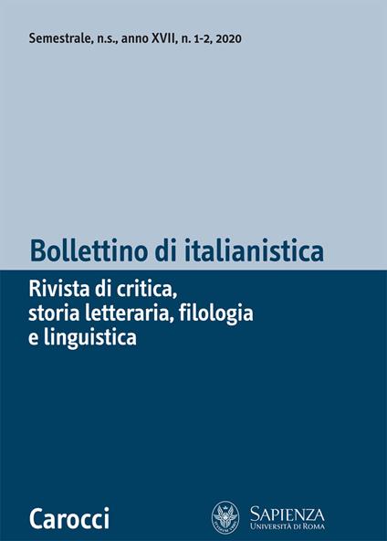 Bollettino di italianistica. Rivista di critica, storia letteraria, filologia e linguistica (2020). Vol. 1 - copertina