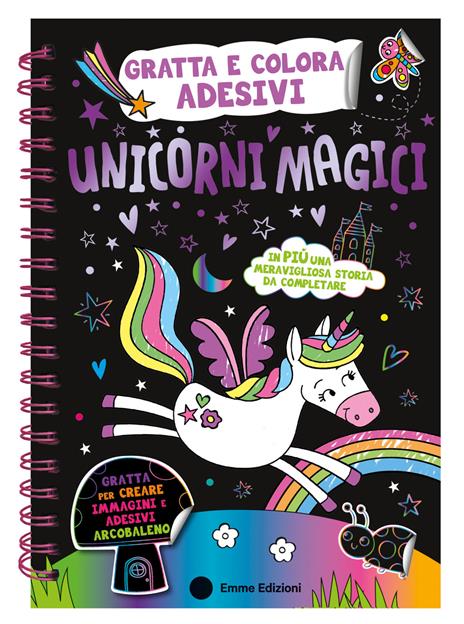 Unicorni magici. Gratta e colora adesivi. Ediz. a colori. Ediz. a spirale. Con matita di legno. Con Adesivi - copertina