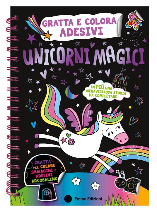 Unicorni magici. Gratta e colora adesivi. Ediz. a colori. Ediz. a spirale. Con matita di legno. Con Adesivi - copertina