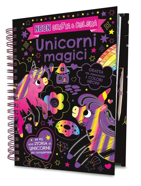 Unicorni magici. Neon gratta e colora. Ediz. a colori. Ediz. a spirale. Con matita di legno - 4