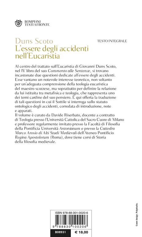 L'essere degli accidenti nell'Eucaristia. Testo latino a fronte - Giovanni Duns Scoto - 2