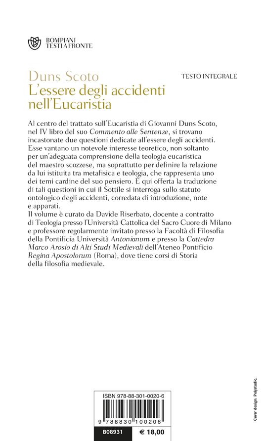 L'essere degli accidenti nell'Eucaristia. Testo latino a fronte - Giovanni Duns Scoto - 2