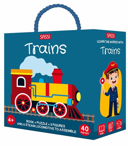 Trains. Q-box. Ediz. a colori. Con 3 figures. Con puzzle. Con steamlocomotive to assemble - Matteo Gaule - copertina
