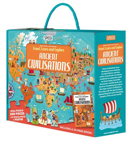 Ancient civilisations. Travel, learn and explore. Ediz. a colori. Con 32 formine. Con puzzle ovale. Con Poster - Matteo Gaule,Irena Trevisan - copertina