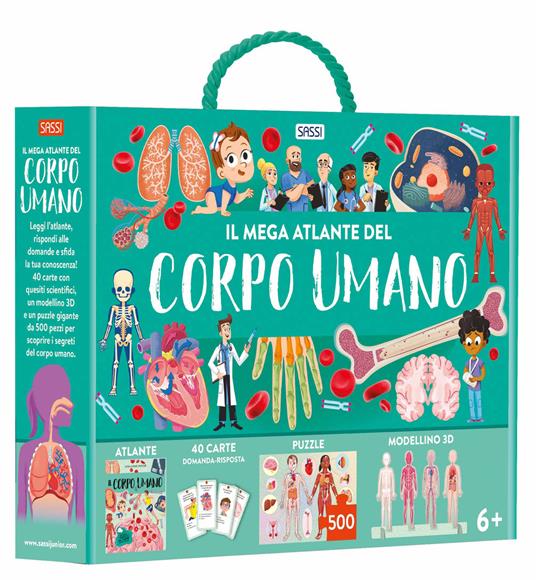 Il mega atlante del corpo umano. Ediz. a colori. Con modellino 3D. Con puzzle. Con 40 Carte - Nadia Fabris,Mattia Cerato - copertina