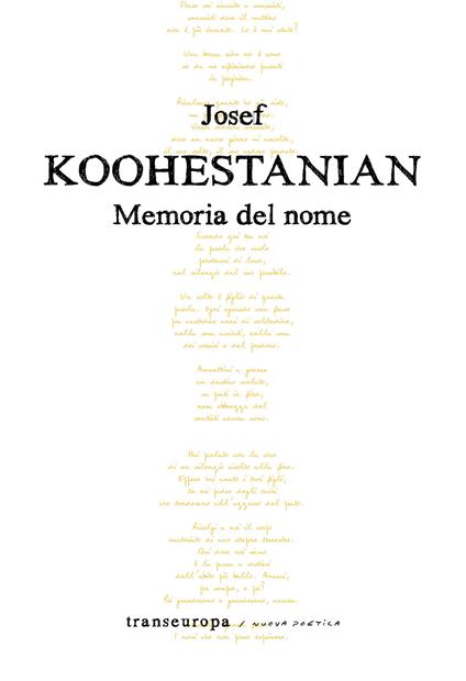 Memoria del nome - Josef Koohestanian - copertina