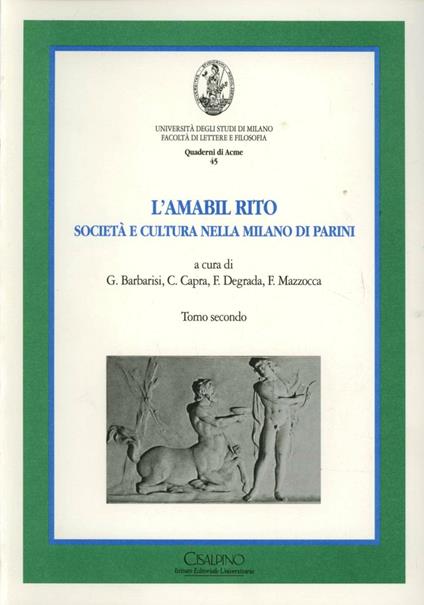 L'amabil rito. Società e cultura nella Milano del Parini - copertina