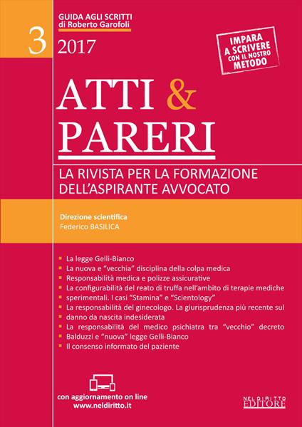Atti & pareri. La rivista per la formazione dell'aspirante avvocato (2017). Con Contenuto digitale (fornito elettronicamente). Vol. 3 - copertina