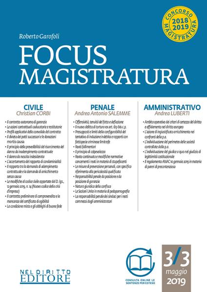 Focus magistratura. Concorso magistratura 2019: Civile, penale, amministrativo (2019). Con espansione online. Vol. 3 - Roberto Garofoli - copertina