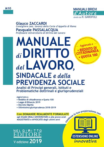 Manuale di diritto del lavoro, sindacale e della previdenza sociale. Con espansione online - Glauco Zaccardi,Pasquale Passalacqua - copertina