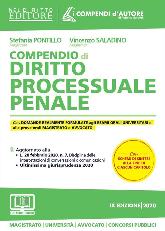 Compendio di diritto processuale penale. Con aggiornamento online - Stefania Pontillo,Vincenzo Saladino - copertina