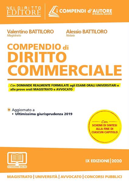 Compendio di diritto commerciale. Con aggiornamento online - Valentino Battiloro,Alessio Battiloro - copertina