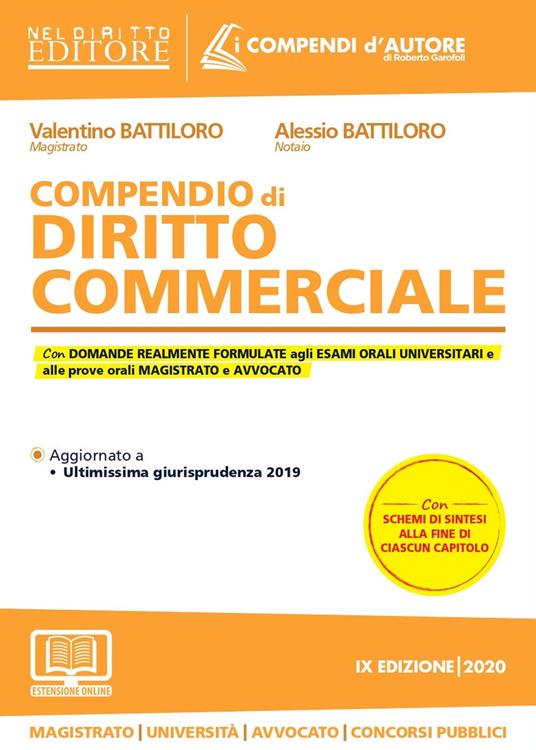 Compendio di diritto commerciale. Con aggiornamento online - Valentino Battiloro,Alessio Battiloro - copertina