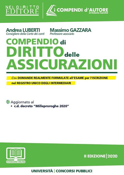 Compendio di diritto delle assicurazioni. Con espansione online - Andrea Luberti,Massimo Gazzara - copertina