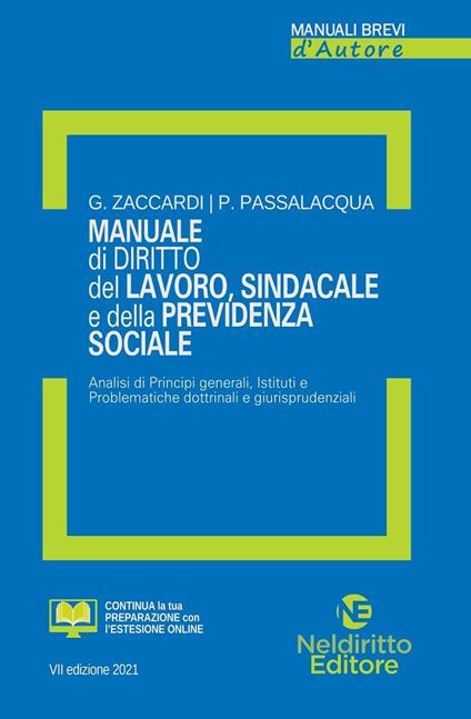 Manuale di diritto del lavoro, sindacale e della previdenza sociale - Glauco Zaccardi,Pasquale Passalacqua - copertina