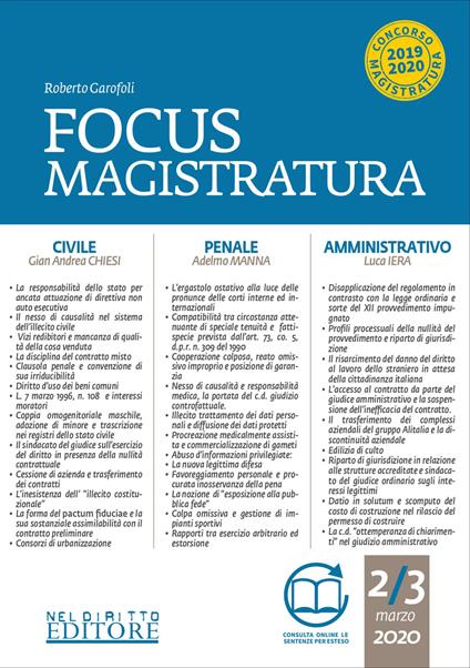 Focus magistratura. Concorso magistratura 2020: Civile, penale, amministrativo. Vol. 2 - Roberto Garofoli - copertina