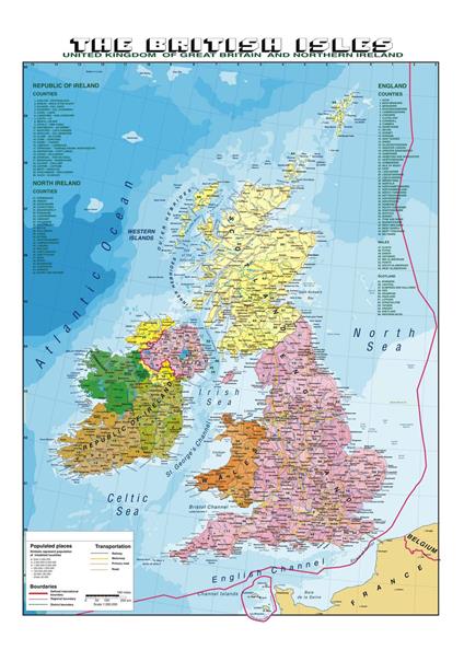 The British Isles 1:1.300.000. Carta murale scolastica fisico/politica plastificata con aste - copertina