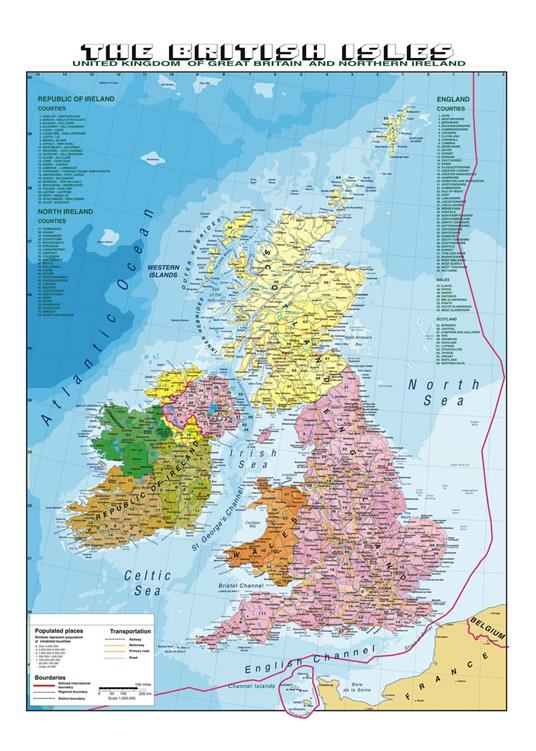 The British Isles 1:1.300.000. Carta murale scolastica fisico/politica plastificata con aste - copertina