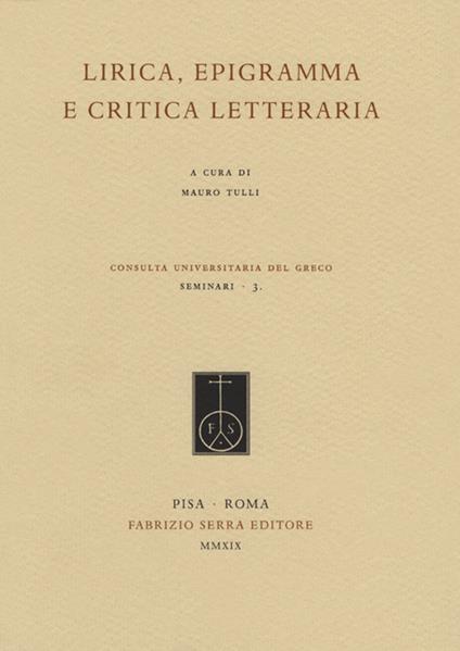 Lirica, epigramma e critica letteraria - copertina