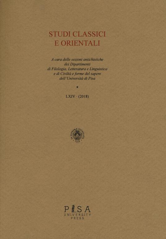 Studi classici orientali (2018). Vol. 64 - copertina